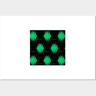 overlapping green diamond shape repeating on black background Posters and Art